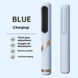 Blue Portable USB Rechargeable Cold Wind Ionic Hair Straightening Brush, Multi-Functional Hair V888-ELOSUNG13679