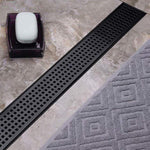 900mm Bathroom Shower Black Grate Drain w/Centre outlet Floor Waste Square Pattern V63-832921