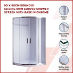 90 x 90cm Rounded Sliding 6mm Curved Shower Screen with Base in Chrome V63-830051