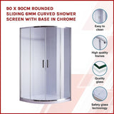 90 x 90cm Rounded Sliding 6mm Curved Shower Screen with Base in Chrome V63-830051