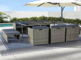Gardeon Outdoor Dining Set 11 Piece Wicker Table Chairs Setting Grey FF-DINING-11SET-GE