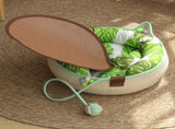 L Size Handwoven Natural Rattan Cat Bed and Scratcher - Washable Low-Mess Round Nest with Green V888-ELOSUNG55099-9