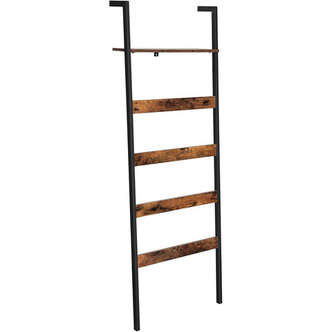 VASAGLE Blanket Ladder Wall-Leaning Rack with Storage Shelf Rustic Brown and Black V227-9101101019470