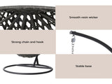 Gardeon Outdoor Egg Swing Chair Wicker Rattan Furniture Pod Stand Cushion Black HM-EGG-J-SELIPS-S-BK-AB