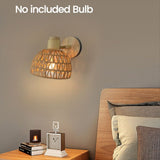 Rattan Wall Sconces Retro Japanese Style Bedside Wall Lamp for Bedroom Living Room Wall Light Zipper V1192-AZ-W-22848