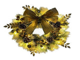 Christmas Wood Front Door Wreath, 40 x 8 cm with LED Lights, Pinecones and Bats, Reusable Hanging V1366-AZ2-W-16029
