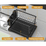 Cefito Dish Rack Expandable Drying Drainer Cutlery Holder Tray Kitchen 2 Tiers DR-D-02-BK