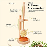 Toilet Bowl Cleaner Brush with Holder, 14 Inch Extra Long German Beechwood Handle, Ceramic Drip V1366-AZ2-W-22046