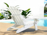 Gardeon Outdoor Chairs Folding Adirondack Beach Chair HDPE Sun Lounge Patio Furniture Garden White FF-BEACH-HEFD-WH