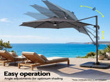 Instahut Outdoor Umbrella 3m Solar LED Offset Cantilever Patio Parasol Charcoal UMB-ROMA-LED-8RIB-CO