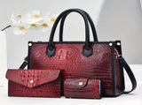 Luxury Handbag Set Crocodile Pattern Handbag Three Piece Handbag Set Large - Black - Size 28-10-21 V1347-127-84453-BLK-28-10-21