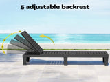 Gardeon Sun Lounge Adjustable Recliner Patio Outdoor Furniture Lightweight Black FF-LOUNGE-PP-BK