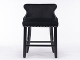 4x Velvet Upholstered Button Tufted Bar Stools with Wood Legs and Studs-Black V226-SW1824BK-2