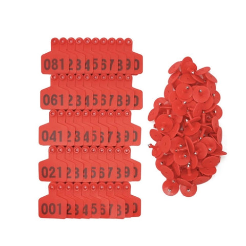 1-100 Cattle Number Ear Tags 5x4cm Set - Small Red Pig Goat Livestock Label V238-SUPDZ-39973726224464