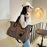 brown Large-capacity travel tote bag, lightweight carry-on luggage with shoulder strap, gym bag, V1232-LXSTB003