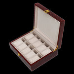 10 Grids Wooden Watch Case Glass Jewellery Storage Holder Box Wood Display V63-824611