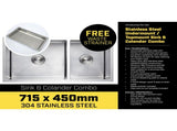 Kartrite 304 Stainless Steel Kitchen Sink 715 x 450mm Single Bowl Undermount Drop-In Laundry Si SNK-715-445-CMB