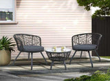 Gardeon 3PC Bistro Set Outdoor Furniture Rattan Table Chairs Patio Garden Cushion Black ODF-BISTRO-ROUND-BK