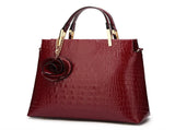 Wine Red Patent PU Leather Crocodile Embossed Shell Bag with Floral Pendant V888-ELOSUNG42046