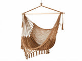 Gardeon Hammock Chair Camping Hanging Chair with Spreader Bar Tassels Brown HM-CHAIR-MESH-BR