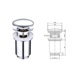Metal Basin Pop up Drain, Slotted Bathroom Sink Drain Stopper, Chrome, Small, Silver V1237-ZY-528-128