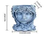 Resin Girl Face Flower Pot Planter 20x15.8cm 7.9x6.2in Decorative Statue for Indoor Outdoor Herb V1366-AZ2-W-14878