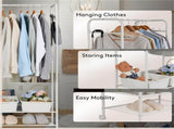 2Tier Rolling Free-Standing Clothing Garment Rack Closet Organizer Open Wardrobe V767-JJ-ZY188