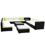 Gardeon 13-Piece Outdoor Sofa Set Wicker Couch Lounge Setting Cover FF-SOFA-BK-13PC-ABDEE