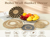 7 pcs Set Handmade Bohemian Wall Hanging Basket Wicker Rattan Wall Decor For Bedroom Dining ROom V1188-MS-227-1568
