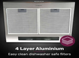 EUROCHEF 60cm Fixed Stainless Steel Rangehood, Quiet 3-Speed, 4-Layer Dishwashable Filters, Halogen V219-RGHFIXEC67FA