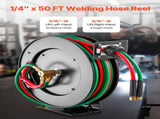 Retractable Welding Hose Reel, 1/4-Inch x 50FT Twin Oxygen Acetylene Rubber Hose Max 300PSI - T V952-HJRGJP50FTZDID1LEV0