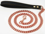 Premium Cuban Link Dog Leash with Genuine Leather Handle Heavy-Duty Stainless Steel Pet Walking V1341-ZY-V4WZ94XP-GOLD-120CM472IN