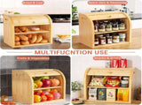CARLA HOME Large Bamboo Bread Box Storage Organizer with Roll Top for Kitchen Counter V178-36186