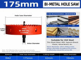 175mm Bi-Metal M42 High Speed Steel Hole Saw with Pilot Drill Bit, Smooth Cutting Edge for PVC, V1107-147-64106