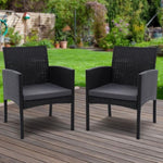 Gardeon 2PC Outdoor Dining Chairs Patio Furniture Rattan Lounge Chair XL Ezra ODF-CHAIR-TEA-XL-BK-2X