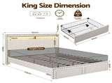 Artiss King Upholstered Bed Frame with Shelf Storage Drawers Charging Station Mood Lighting Linen BFRAME-G-NOUVEA-K-BG-ABC