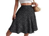 Women'S Summer High Waisted Flowy Slit Midi Skirts Casual Boho Floral Beach Skirt Blue M V1192-AZ-W-20815