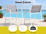 Gardeon 3PC Outdoor Bar Set Stools Dining Chairs Table Patio Furniture Bistro Set Steel White ODF-BARSET-3TEX-WH