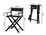Sarantino Set of 2 Black Tall Directors Chair Beech Wood Frame with Canvas Seat WDC-JOY-BK-2