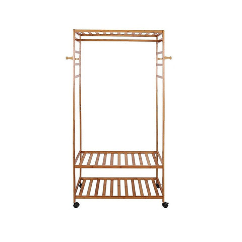 Wooden Clothes Rail with Shelves & Wheels Open Wardrobe Rack Stand V63-952891