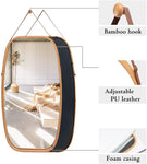 Hanging Full Length Wall Mirror - Solid Bamboo Frame and Adjustable Leather Strap for Bathroom and V178-36016