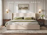 Artiss King Upholstered Bed Frame with 3 Storage Drawers Wingback Headboard Heavy Duty Metal BFRAME-G-SEAN-K-BG-ABCD