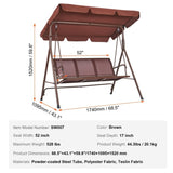 VEVOR 3-Seat Patio Swing Chair, Outdoor Patio Swing with Adjustable Canopy, Porch Swing with V952-TJQQ68INX44IVDDHLV0