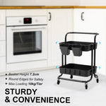 Trolley Cart Storage Utility Rack Shelf Organiser Swivel Kitchen 2 Tier BLACK V274-HA-GO36-TC-2BK