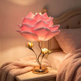 Rose Flower Table Lamp Aesthetic Bedside Desk Nightstand Cute Room Pink White Decor Gold Metal V1107-124-56878-WHT