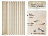 120 X 180 CM Khaki Linen-Look Dust Drill-Free Pull-Curtain - Folding Doorless Closet Divider with V888-ELOSUNG42729