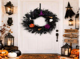 Halloween Artificial Front Door Wreath, 40 x 9 cm with Pumpkins, Witch Details and Skulls, Reusable V1366-AZ2-W-16032