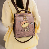Kawaii Backpack, Vintage College Style, Cat Castle Print, Large Capacity, Adjustable Strappink) V1232-YHSJB-PU-001
