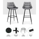 Artiss 2x Bar Stools Velvet Chairs Grey BA-K-0222-GYX2