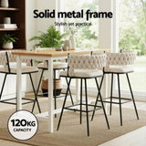 Artiss 2x Bar Stools Kitchen Dining Chair Counter Stool Woven Velvet Metal Ivory BA-K-1087-BGX2